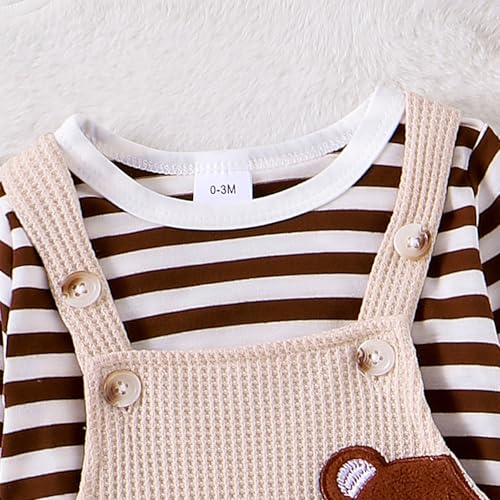 Baby Boy Girl Fall Outfits Newborn Long Sleeve Striped Tops Bear Embroidery Overalls Pants Set 2Pcs Fall Clothes2