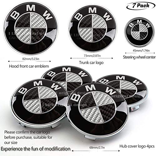7pcs BMW Black and White Carbon Fiber Emblem,BMW Wheel Center Caps Hub
