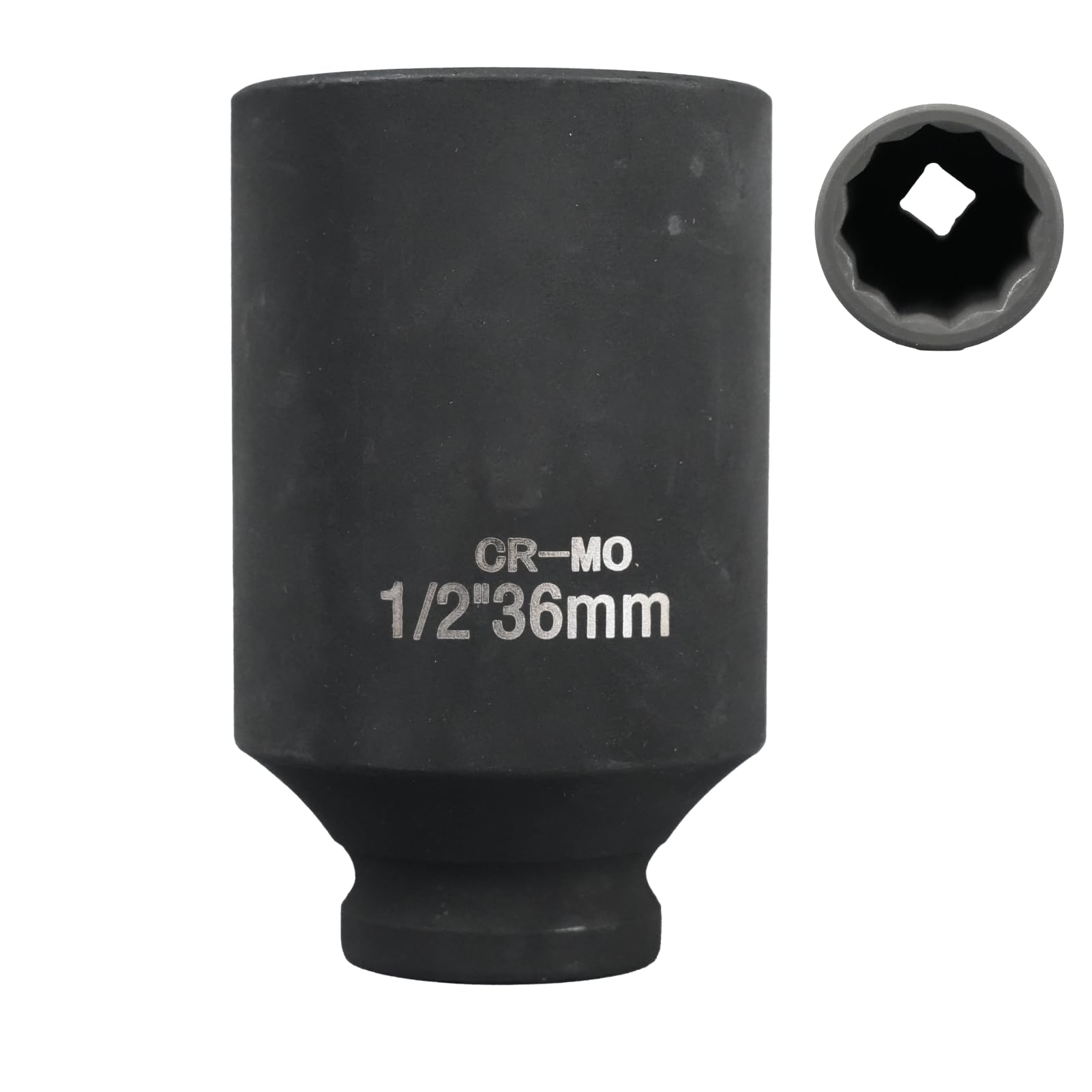 FortuneGlobe Socket 36 mm 1/2 inch 12-Point, Impact Socket 1/2 inch 36 mm CR-MO Chromium-Molybdenum Steel (Black) — image 1