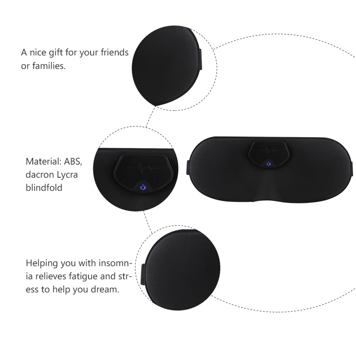 Sosoport Masseur Cranien Électrique sans Fil Stimulation par Impulsions Électriques Dispositif de Sons pour Dormir Masque en Dacron Noir pour Relaxation et Inhibition Fatigue