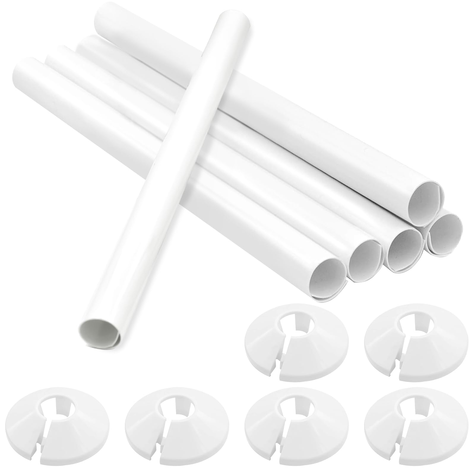 6PCS Radiator Pipe Covers White 15mm Plastic Pipe Covers with Pipe Collars