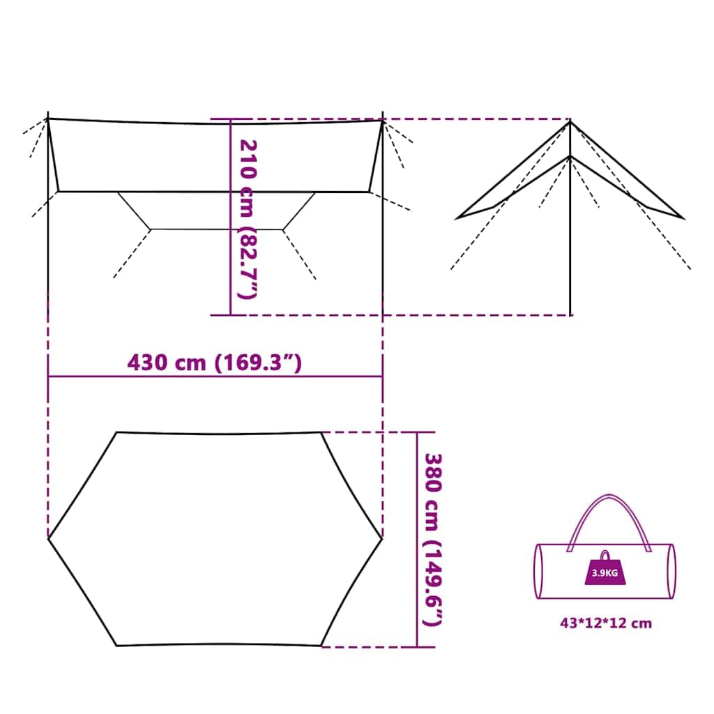 Camping Bâche, Bâche Anti-Pluie Rain Tarp Bivouac Toile de Tente Abri de Randonnée Imperméable Vert 430x380x210 cm imperméable