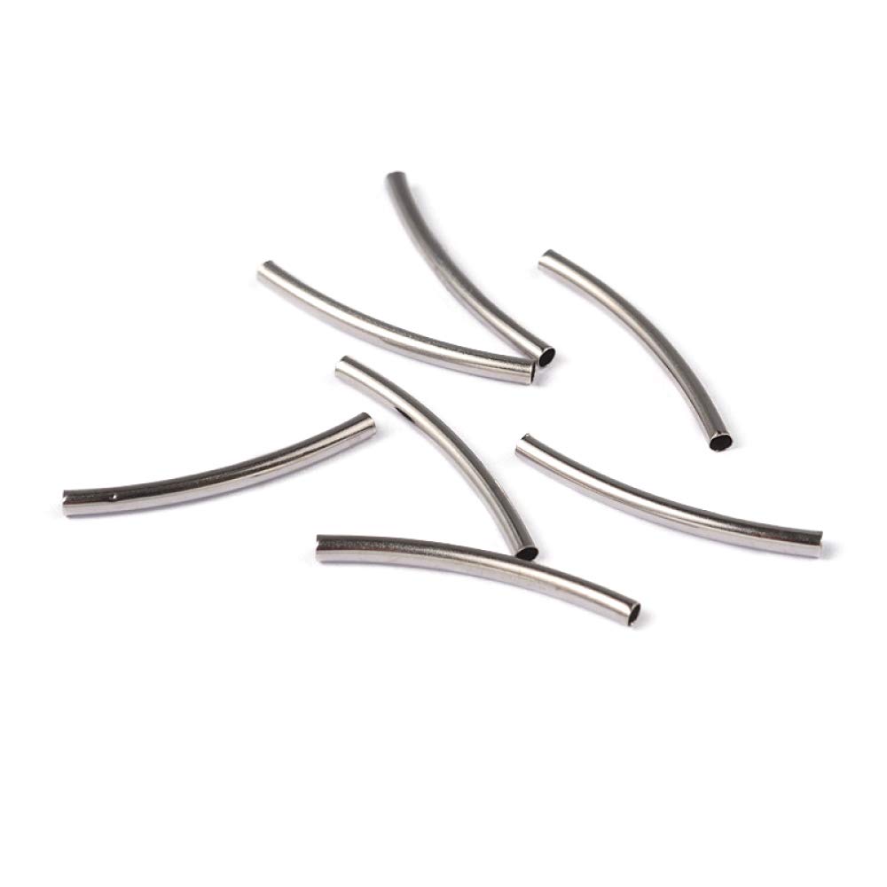 PandaHall 50pcs Brass Curved Noodle Tube Beads 25mm Platinum Curved Long Tube Spacer Beads for Jewelry Making