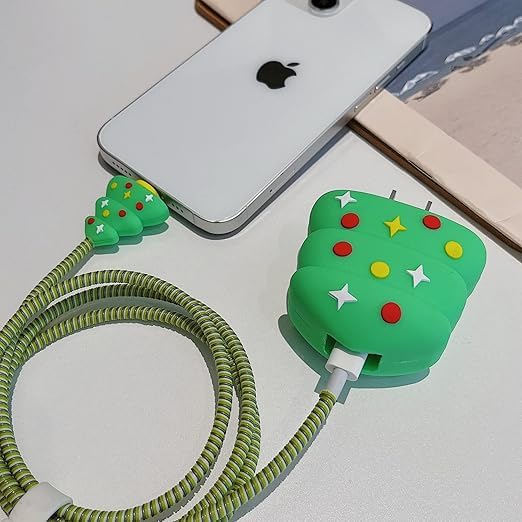 Image of Protective Charger Case for iPhone 18W 20W iPhone 16 15 14 13 12 11 Pro Max Charging Cable Charger Protective Cover Data Cable Protective Sleeve-Chrismas Tree