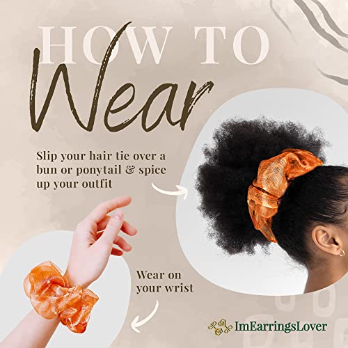 Imearringslover Studio - Silk Scrunchies, Silk Hair Ties, Handmade Hair Scrunchies For Women’s Hair, Silk Scrunchies For Hair Made Of Pure Silk Organza, Soft & Gentle (Sunny Orange Organza) #TOP6