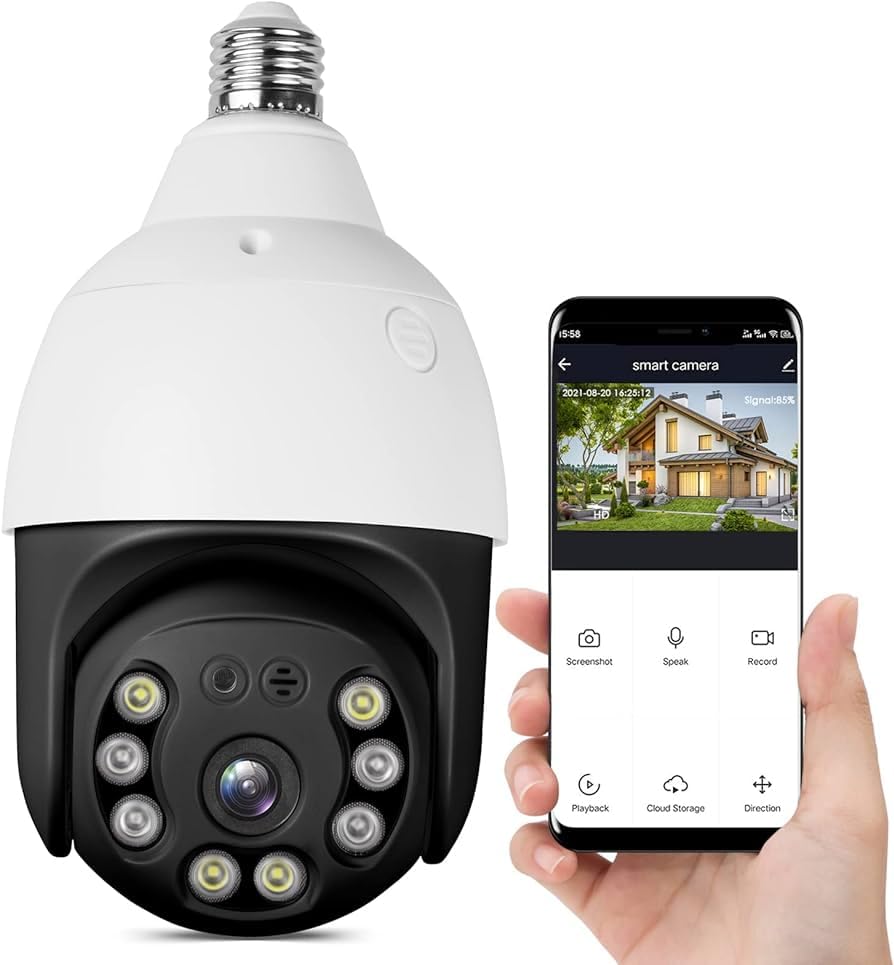 SONATA GOLD WiFi Bulb Light Wireless IP WiFi Camera, Fish Eye 360 Degree Panoramic Mini Lamp IR CCTV Home Security Camera