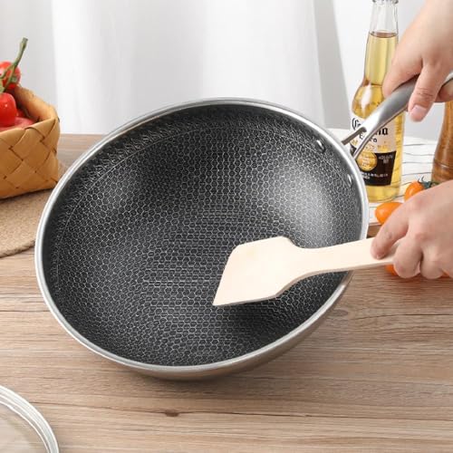 Wok de acero inoxidable 12.6 in con tapa antiadherente miniatura 2