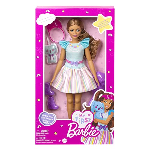 Barbie - Ma Première, Poupée pour Tout-Petits, Ma Première Poupée Teresa, 34 Cm, Brune avec Lapin en Peluche, Accessoires, Corps Doux Et Flexible, Jouet Enfant, Dès 3 Ans, Hll21