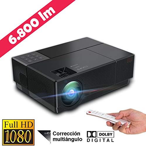 Proyector 4K Compatible Full HD Nativo 1080P, Luximagen FUHD230 (1920x1080) 6.800 lúmenes LED, Maxima luminosidad Portátil LED Cine en casa AC3 HDMI USB MKV Sin Input Lag Corrección Horizontal