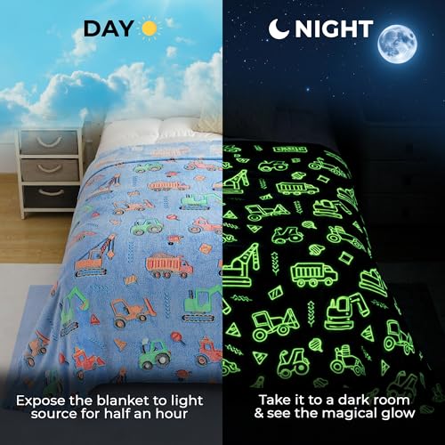 Image of Story@Home Glow in the Dark Blankets for Kids | Kids Soft AC Quilt for Summer | Kids Blanket 0-15 Years (200x15 cm) Soft Fleece Blanket |All-Season Radium Blanket for Boys & Girls-Construction