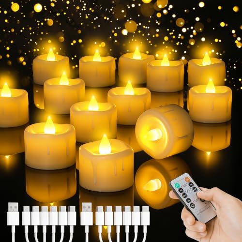 12 Stück LED Teelichter Wiederaufladbare mit Fernbedienung und Timer – Ansicht 1