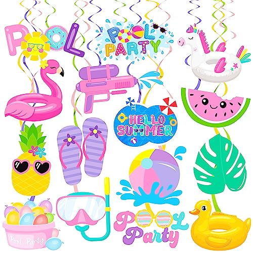 Pool Party Hanging Swirls 20Pcs Summer Beach Pool Birthday Party Decorations Summer Ceiling Hanging Decorations for Hello Summer Party Beach Party Luau Hawaii Party Summer Party Supplies