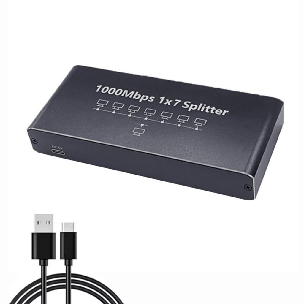 Fast Speed RJ45 Ethernet Splitter 7 Port Networking Hubs Supports 1000Mbps Data Transfer and ABS Housing