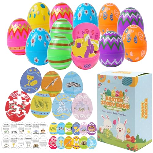 12 Pcs Jumbo Resurrection Easter Story Eggs with Matching Religious