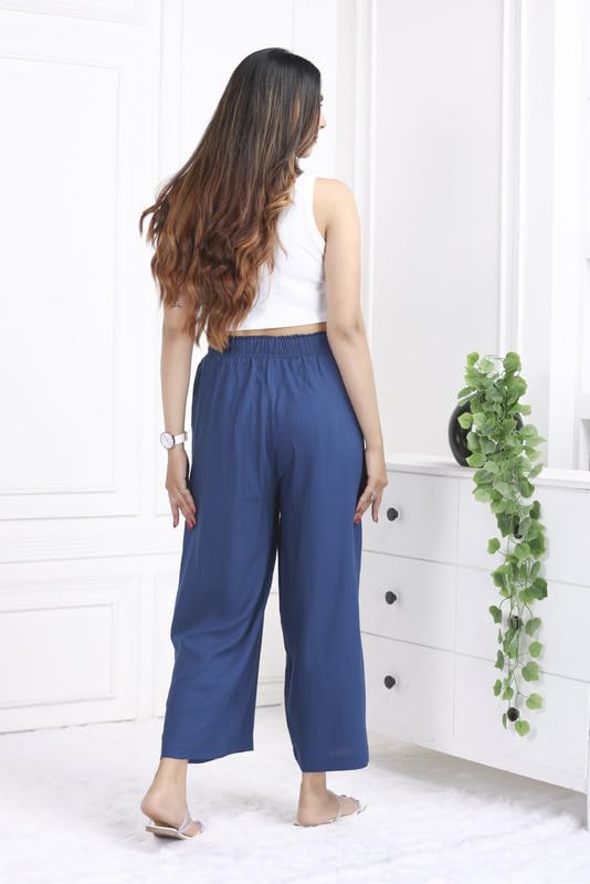 Image of Mlada Rayon Palazzo Pants for Women | Palazzo Pant for Women | Palazzo for Office Wear | Mid Rise Palazzo Pants | Regular Fit Palazzo Pants for Women | Relaxed Palazzo Pants | Solid Palazzo Pants