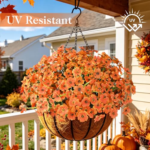 Image of AmyHomie 20 PCS Artificial Fall Flowers for Outdoors, Orange Fake Mums