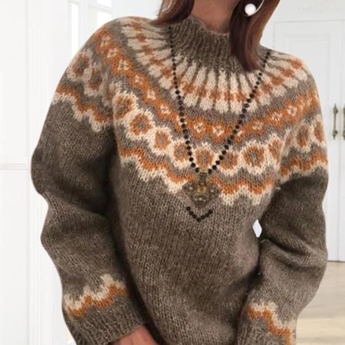 ZOCAVIA Women's Fair Isle Knit Sweater Retro Ethnic Argyle Turtleneck Sweaters Chunky Long Sleeves Cropped Pullover Tops3