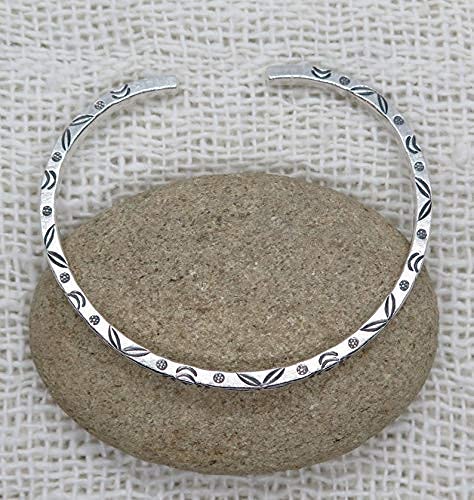 Sterling Silver Boho Floral Cuff Bracelet, Handmade Thin Delicate Squarish Bangle with oxidized flowers engraving, adjustable, Gift for Her2