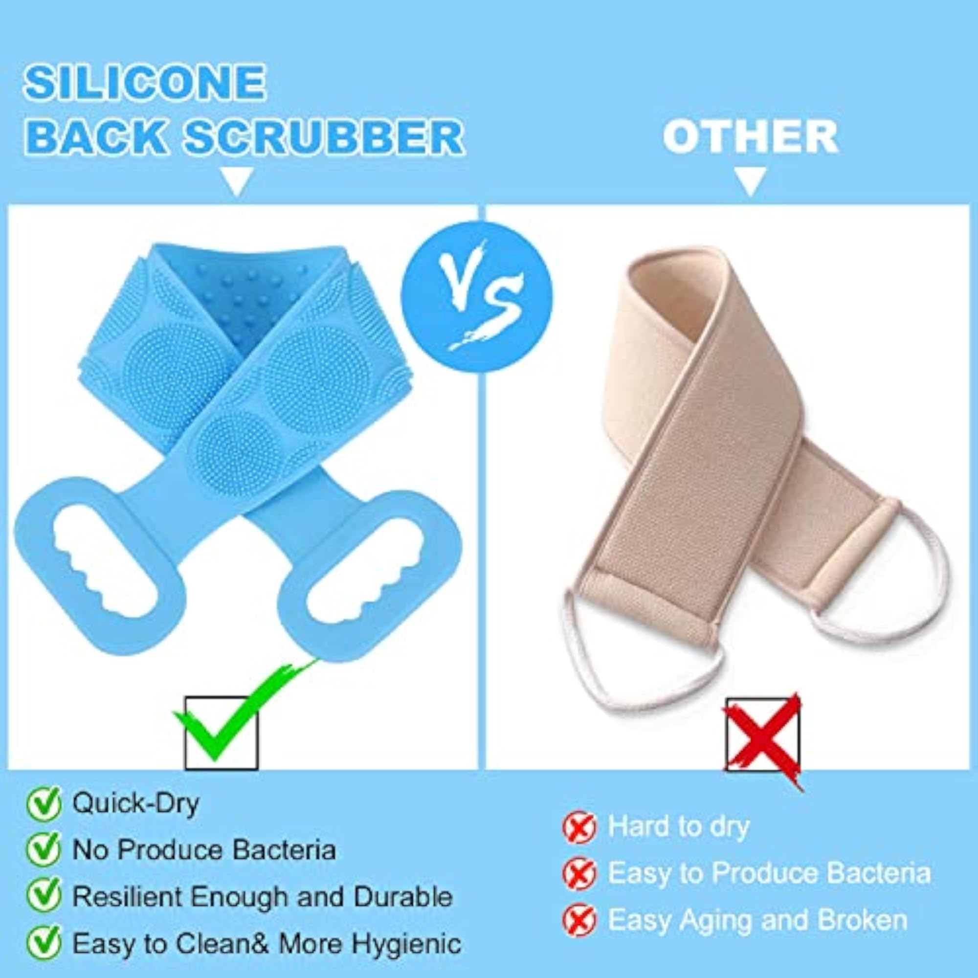 Silicone Bath Body Brush, Long Exfoliating Back Scrubber