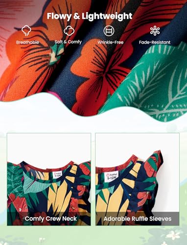Image of PATPAT Family Matching Outfits Mommy and Me Dresses Hawaiian Tropical Vacation Beach Spaghetti Strap Dress and Shirt