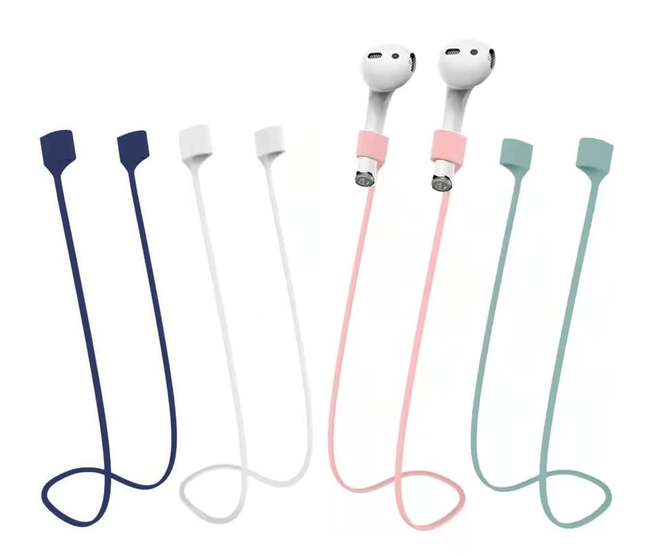 BUISAMG Magnetic Anti-Lost Straps for AirPods, Soft Silicone Sports Lanyard, Neck Rope Cord, Wireless Headphones Anti-Lost Rope (4pcs Blue White Pink Green)