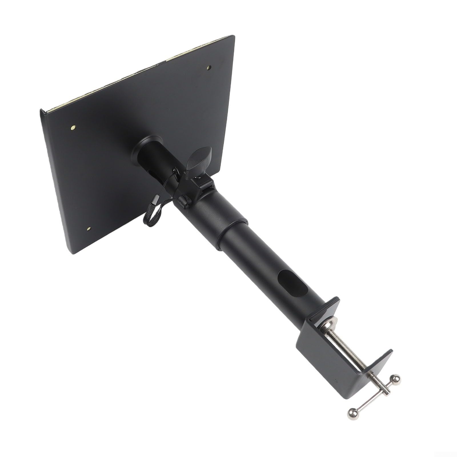 Supporto per altoparlante da scrivania con morsetto, regolazione dell'altezza e snodo girevole, include supporto per cuffie, design robusto, nero (singolarmente)