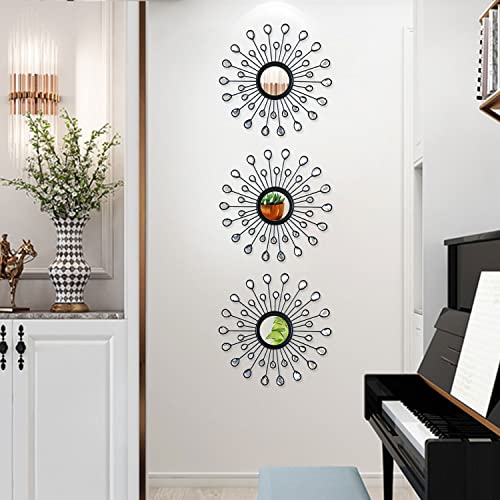 Uaussi 3 Pack Metal Wall Mirrors Rhinestones Starburst Mirror Set Bling Home Decorative Hanging Wall Art For Living Room Bedroom-Water-Drop Burst Black #TOP3