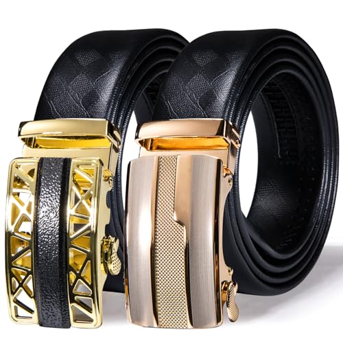 Image of Barry.Wang Mens 2 Pack Ratchet Belts Leather Adjustable 1 3 /8 inch Gift Box