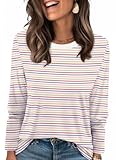 Long Sleeve Shirts for Women Striped Color Block Business Casual Tops Womens Early Fall Fashion 2025 Blouses Striped Tees Tshirts Cute Work School Outfits Teachers Trendy Clothes Winter Clothing M