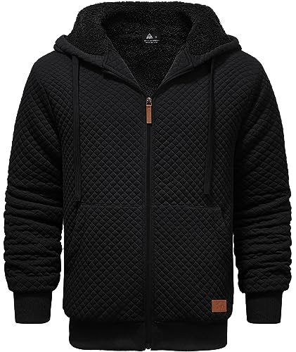 ZITY Men's Zip Up Hoodie Sherpa Lined Heavyweight Jacket Waffle Knit Fleece Thick Winter Warm Sweatshirt