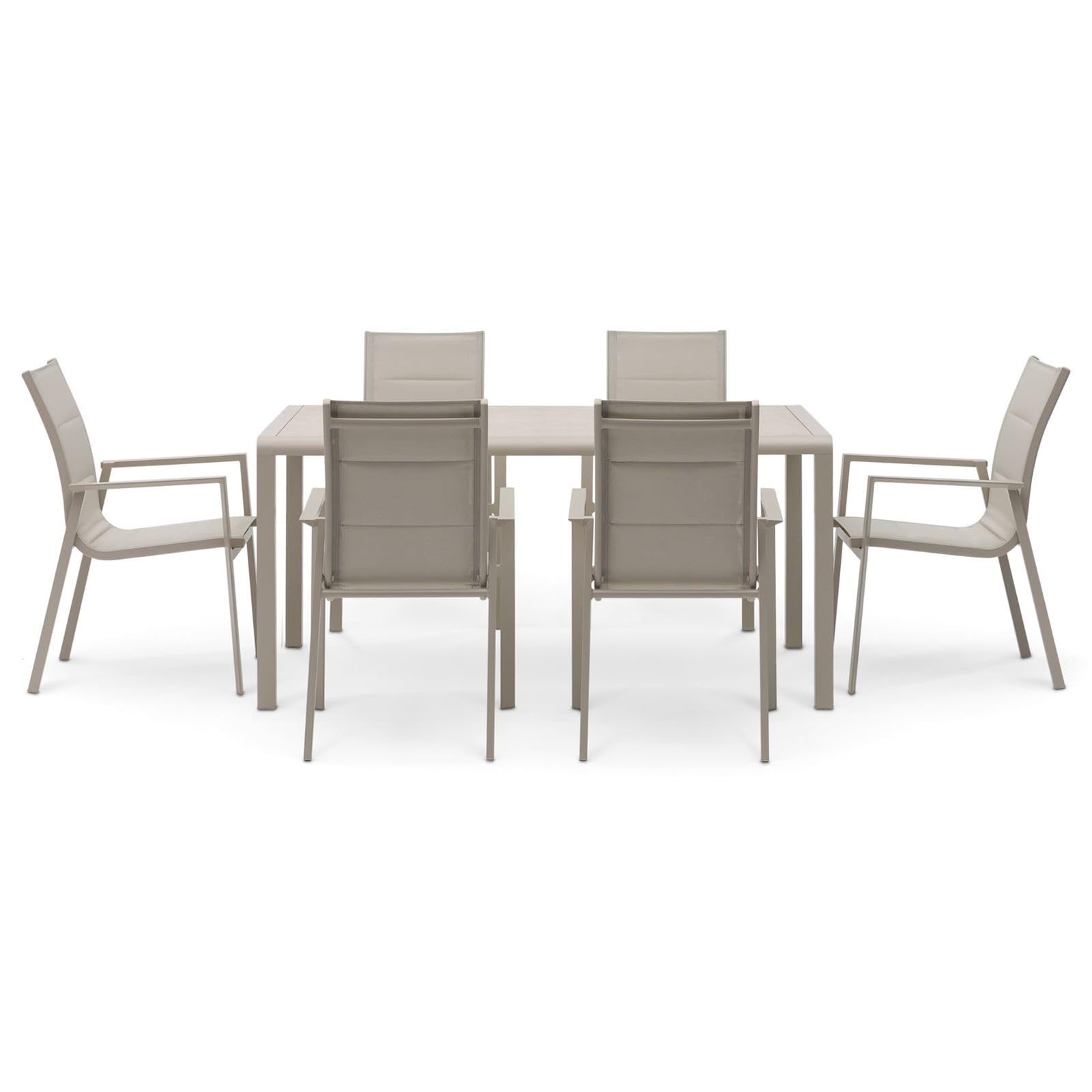 IDIMEX Gartenmöbel Set Trapani mit 6 Stühlen, Champagner - Outdoor Essgruppe mit Aluminiumgestell, Gartentisch 160x90 cm wetterfest und pflegeleicht, Sitzgruppe mit gepolsterten Textilene-Sitzflächen