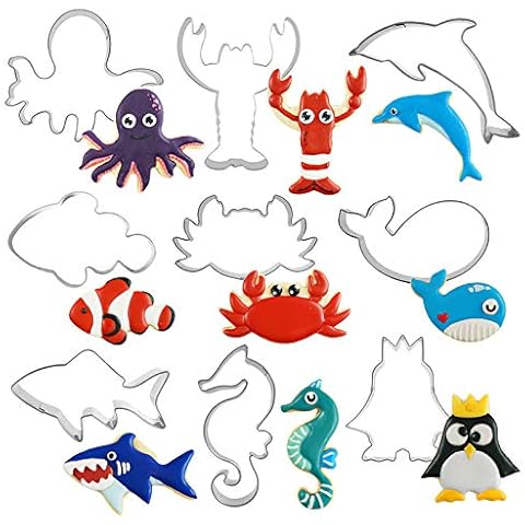 HENGYID Animal Cookie Cutter Set - 9 PCS Stainless Steel Shaped Cookie Candy Food Cutters Molds for DIY, Kitchen, Baking, Cake, Holiday Celebration, Kids Animal Themed Birthday Party (Ocean) Cover