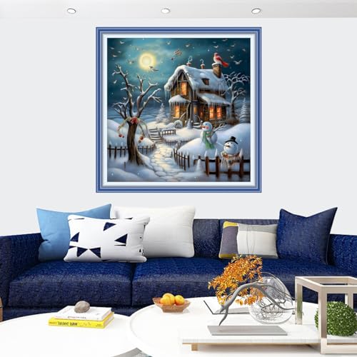Image of Findvoor Stamped Cross Stitch Kits for Beginners Full Range of Cross Stitching Embroidery Pattern for Adults, 11CT DIY Needlepoint Embroidery Starter Kits-Snow Scenery 17.7x17.7 inch