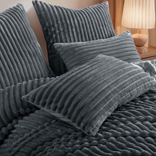 RUIKASI Winter Flanell Bettwäsche 220 x 240 Grau 3teilig, Plüsch und Warm – Ansicht 6
