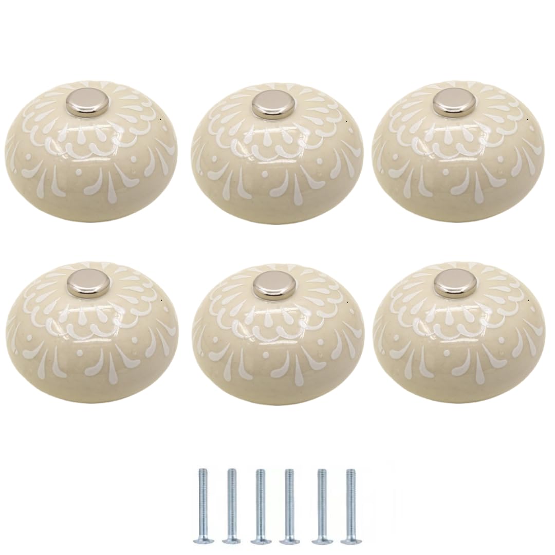 Enmrfvkz Snowflake Ceramic Cupboard Drawer Handle Knobs, Ceramic Copper Cupboard Drawer Door Knobs 6 Pack Multicolor 40Mm(Snowflake)