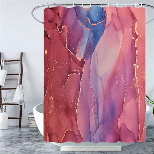 Cortina de Ducha 90x90 cm, Cortina Ducha Rosa Patrón Diseño, Mármol Shower Curtain con 12 x Plástico Ganchos, Dobladillo Ponderado, Impermeable, Lavable a Máquina, Home Baño Decor, Regalo Mujer YL-395