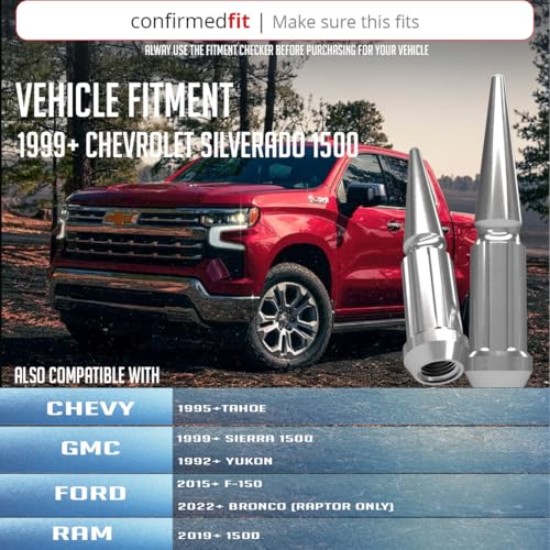 Image of Wheel Accessories Parts 24 Pcs + 1 Key M14x1.50 14x1.50 Thread Spike Spline 4.40 inch Long Lug Nuts Chrome Truck Spline Hex Fits Chevy Silverado GMC Sierra Ford F-150 RAM 1500