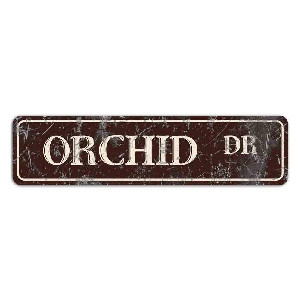Peiyeety A008 Vintage Metal Tin Sign Decorative Wall Art Orchid Dr Themed Street Sign, Rustic Style, Durable Waterproof Rustproof, For Home, Garden, Flower Decor, Easy To Mount, 4X16 Inch