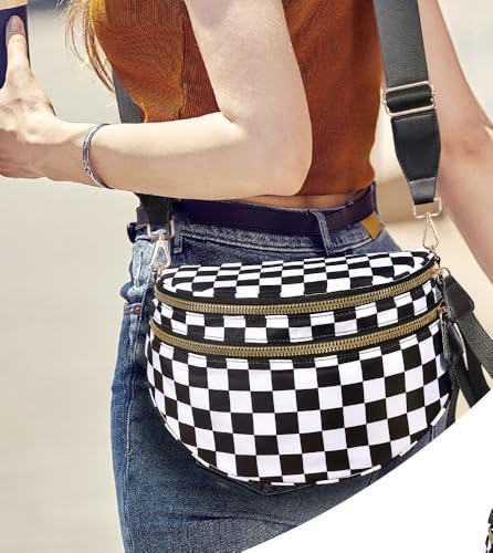 Checkered Crossbody Bag Shoulder Purse Nylon Bum Bags for Women Checkered Sling Hobo Handbag Fanny Packs Crossbody Tote Purse2