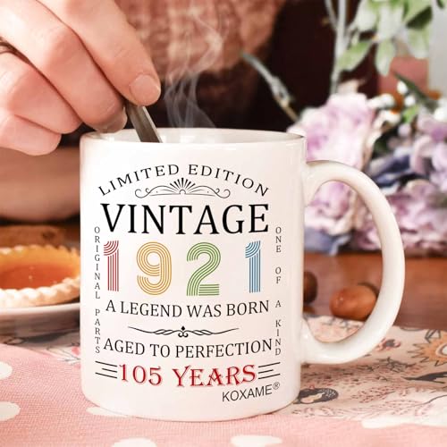 KOXAME Vintage 1921 Coffee Mug 11oz, 105th Birthday Gifts For Men Women, 105 Year Old Birthday Gifts For Him Her, Gift Ideas For Mom Dad Husband Wife Papa Grandma Turning 105 (105) - image 5
