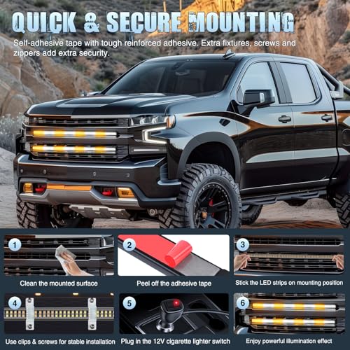 Image of Nilight 2PCS 24 inch Truck Grille Strobe Lights Strip 384 LED Emergency Light Amber White Flexible Side Flashing Warning Caution Safety Waterproof Lighting Kit for Trucks Tow Plow Construction Vehicle