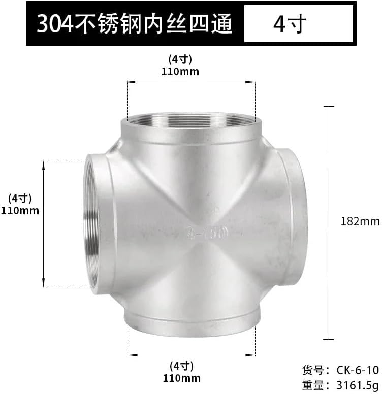 SXQWEPGOM 4インチ BSPT メスクロス 4ウェイ 304 ステンレススチール パイプ継手 コネクタ スプリッター 水 ガ