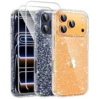 AROYI 3 in 1 Clear Glitter Case Compatible with iPhone 17 Pro Max Case with 2 Tempered Glass Screen Protector, Soft Bumper Anti-Scratch Sparkle Bling Women Girls Phone Case for iPhone 17 Pro Max 6.9"