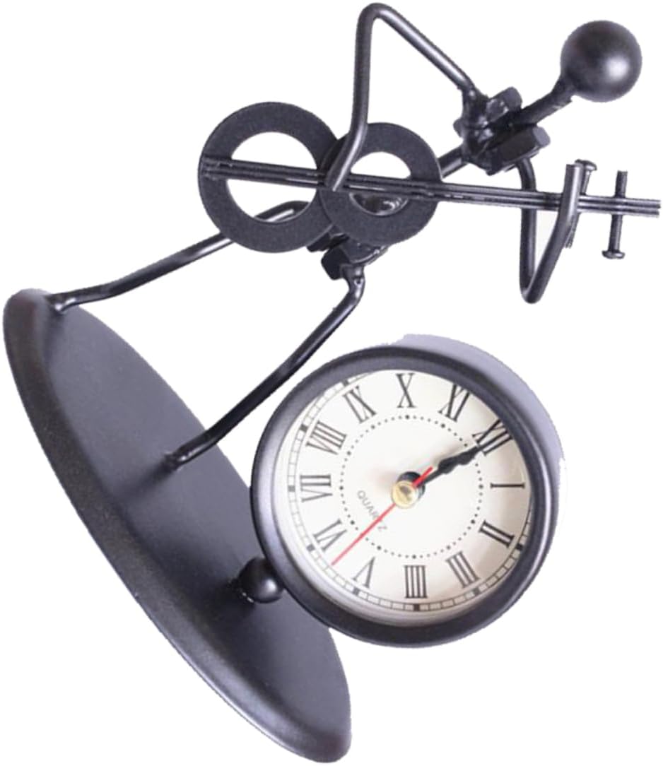 Amosfun Creative Iron Music Band Clock Metal Figurine with Guitar Design Handmade Artistic Desktop Decoration and Practical Pendulum Clock for Home Office Bar Restaurant and Living