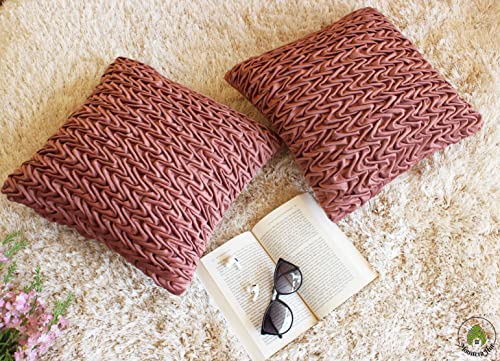 Image of Monstera Hut Corded Wavy Suede Rusty Pink Cushion Cover Pack of 2, (Cushion Cover 16x16inch) (40.6 x 40.6 cm)