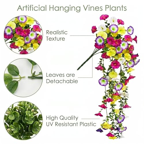 Image of Dekorly 2 Pack Artificial Plants Artificial Hanging Plants Faux Eucalyptus Leaf Greenery Fake Hanging Eucalyptus Plant (Green) (2, Cherry) (2, Morning Glory Flower Vines)