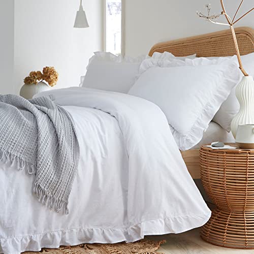 Appletree Cassia White Frill Duvet Cover – King Size 230x220cm – 2 Pillowcases – Soft 100% Cotton – Ruffle Edge Bedding – Romantic Shabby Chic Style - Image 2