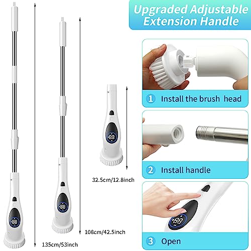 Image of Electric Cleaning Brush, Electric Shoe Brush, Shower Scrubber, Working time of 90 Minutes, Three Speed Torque Adjustment, with Extended Handle, Equipped with 9 Brush Heads, LED Display Screen