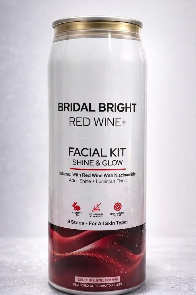 Red Wine Facial Kit with Niacinamide - 8 Step Facial Skin Care Kit for Glow & Radiance - Hydrating Face Care Treatment for Women & Men - Suitable for All Skin Types