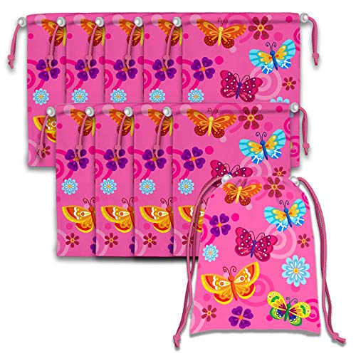 Whimsical Pink Butterfly Drawstring Bags Kids Birthday Party Supplies Favor Bags 10 Pack